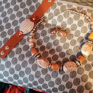 Brown and Silver Jewelry Set